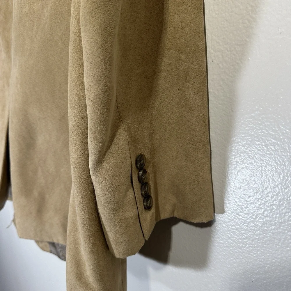 Chaps Men's 46R Sport Coat Tan Paisley Lined Blazer Faux‎ Suede 70s Retro